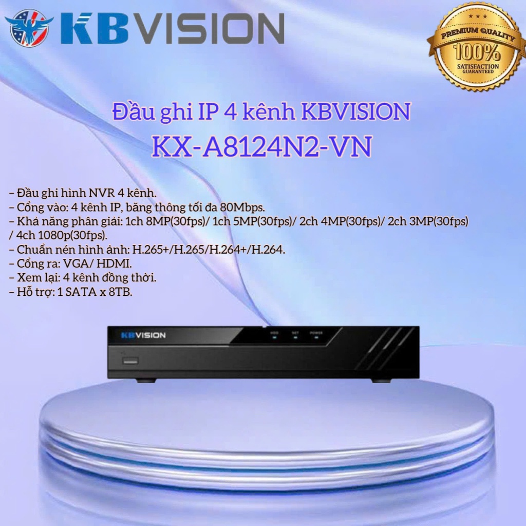 Đầu ghi IP 4 kênh KBVISION KX-A8124N2-VN - CHƯA BAO GỒM Ổ CỨNG