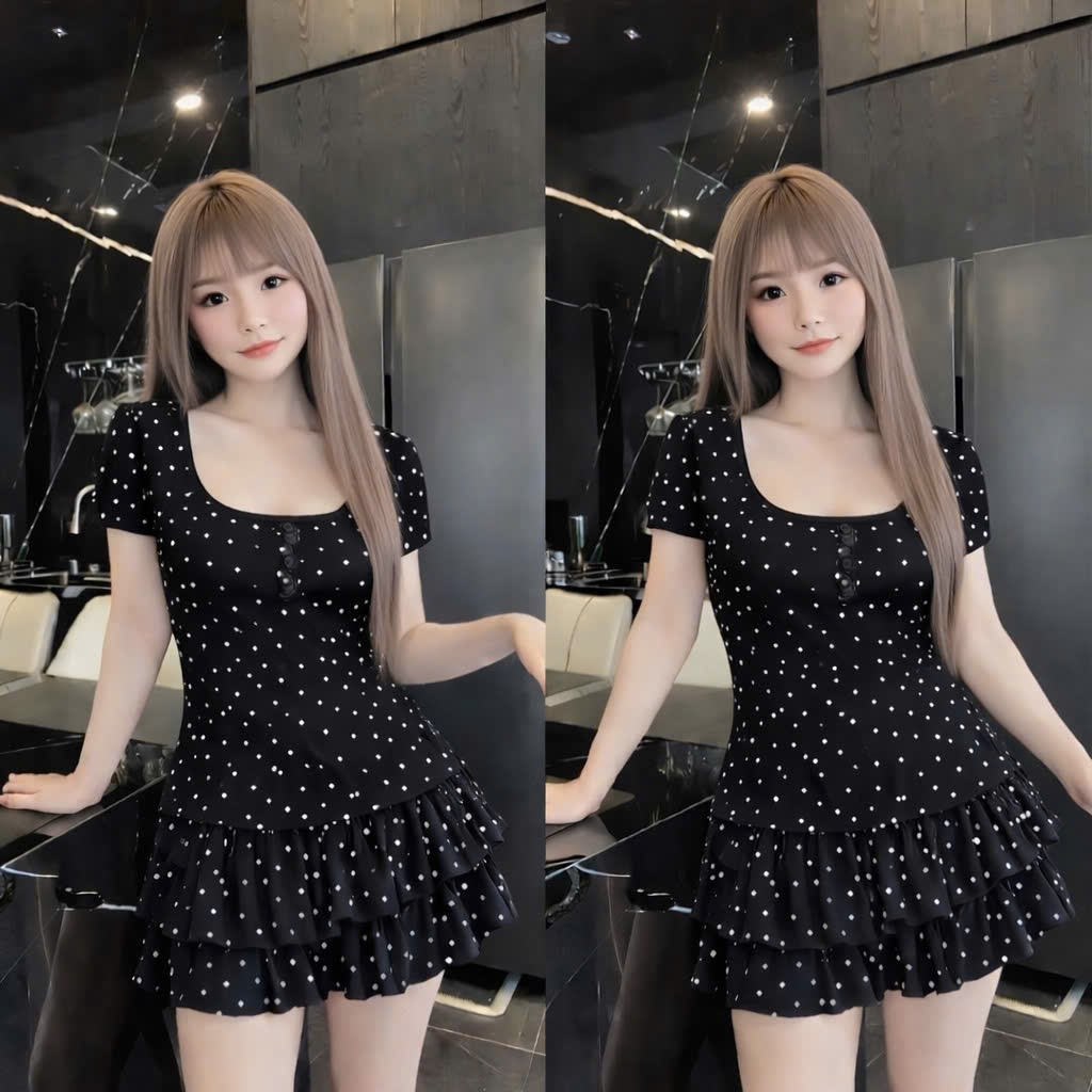 SET Hottrend ÁO CỔ VUÔNG mix VÁY TẦNG Thun Tăm in Hoạ Tiết Siêu Xinh. Bigsize 45-85kg. | BigBuy360 - bigbuy360.vn