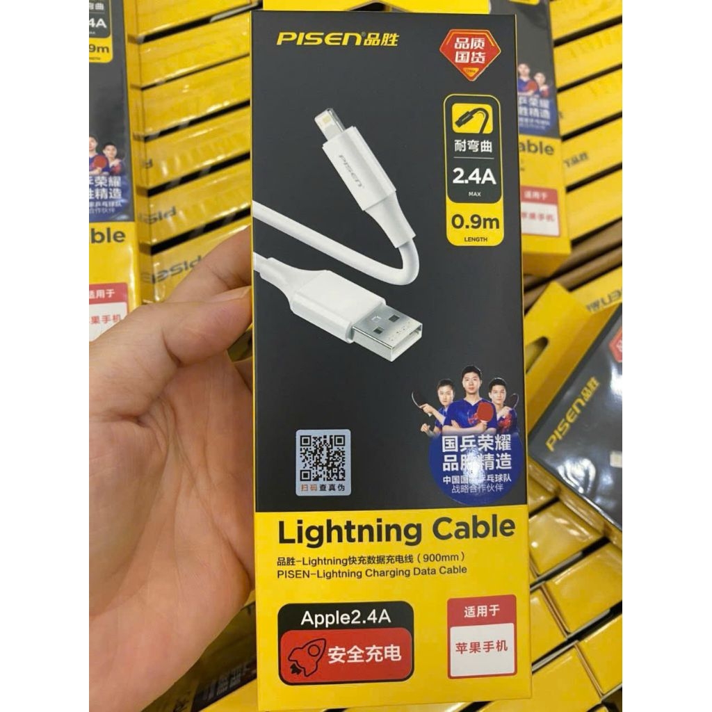 Cáp Pisen 0.9m box, sạc nhanh 2.4A chính hãng Pisen ( mẫu mới)