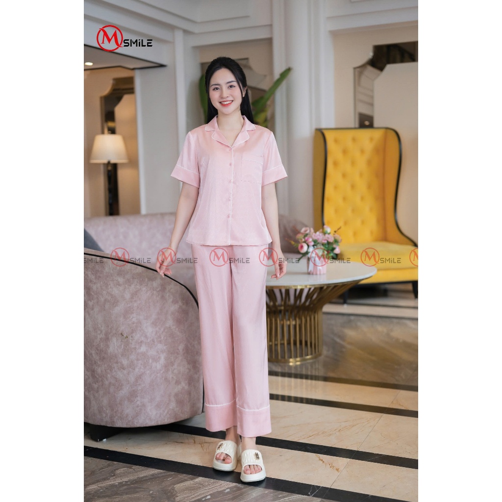 Bộ mặc nhà nữ ngắn tay MSMILE lụa Satin cao cấp, bộ đồ ngủ lụa mềm mịn, thoáng mát - BD340