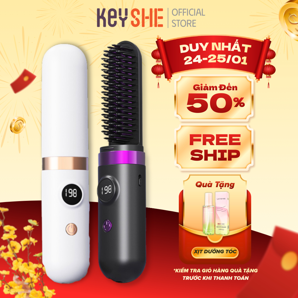 Lược duỗi tóc không dây KEYSHE X911 Pro – pin 4000mAh, sạc nhanh, tóc mượt không hư tổn chính hãng