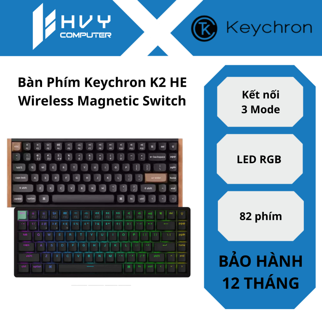 Bàn Phím Keychron K2 HE Wireless Magnetic Switch - Hàng Chính Hãng