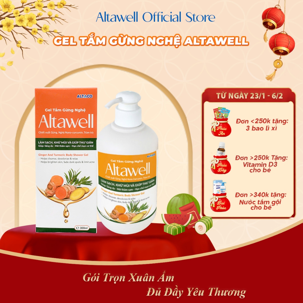Gel Tắm Gừng Nghệ Altawell Làm Sạch & Khử Mùi, Ngừa Mụn Sáng Da, Thành Phần Gừng Nghệ Hỗ Trợ Làm Ấm,