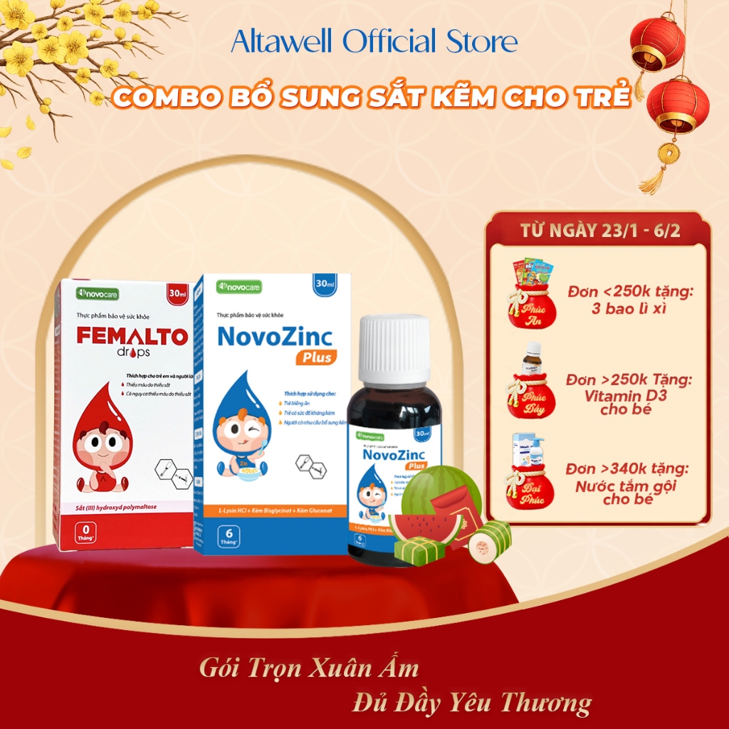[Chính Hãng] Thực phẩm bảo vệ sức khoẻ Femalto Drops, NovoZinc Plus Kẽm Cho Bé- Combo 2 Chai Bổ Sung