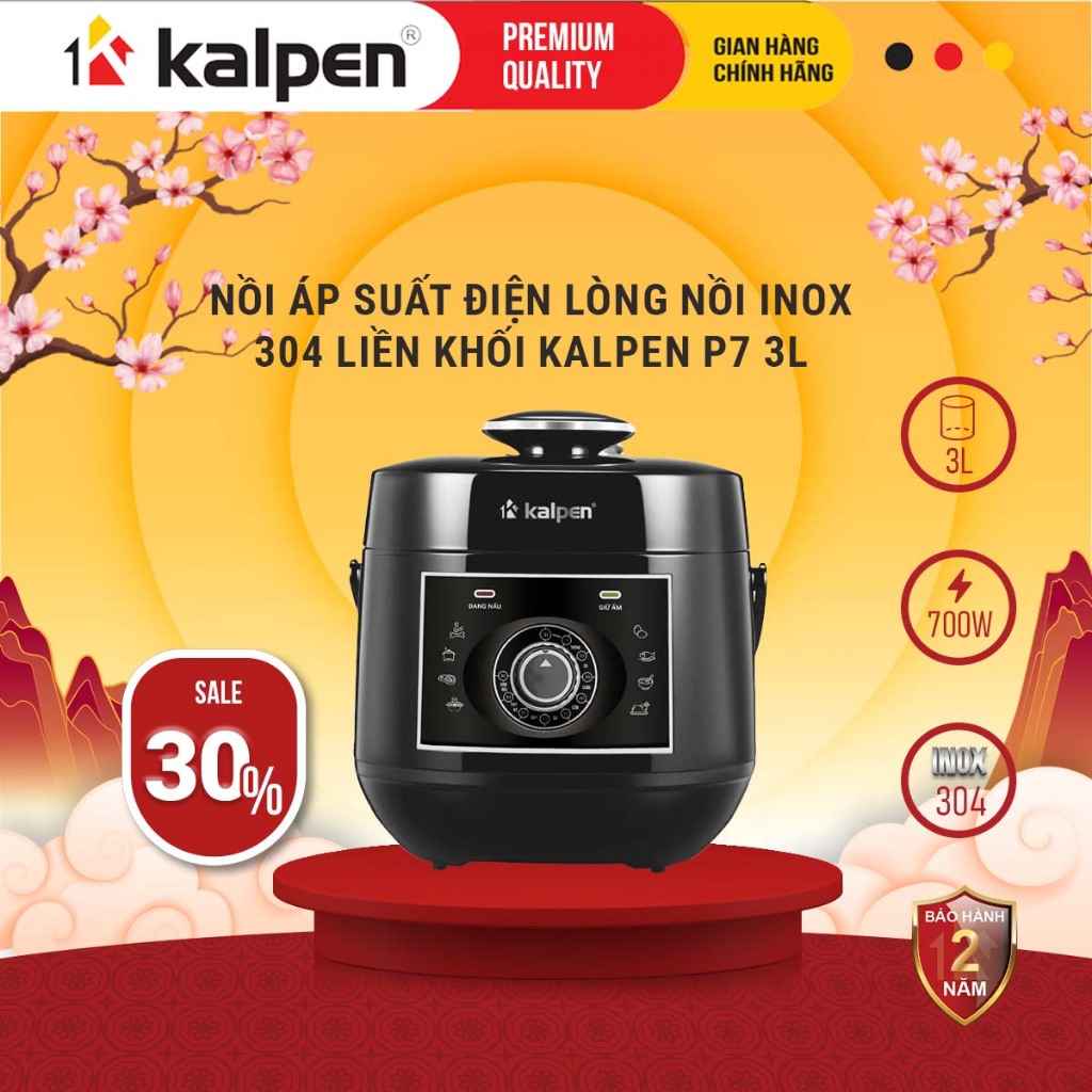 Nồi áp suất điện lòng nồi Inox 304 liền khối đa năng KALPEN P7 dung tích 3L hàng chính hãng