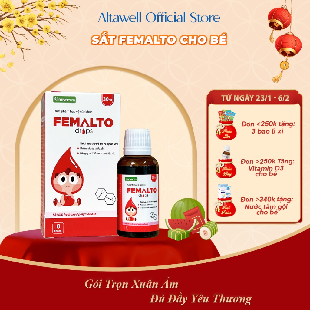 [Chính Hãng] Sắt Cho Bé Novocare Femalto - Nguyên Liệu Nhập Ý - Bổ Sung Sắt Hàm Lượng Cao, Thơm Ngon