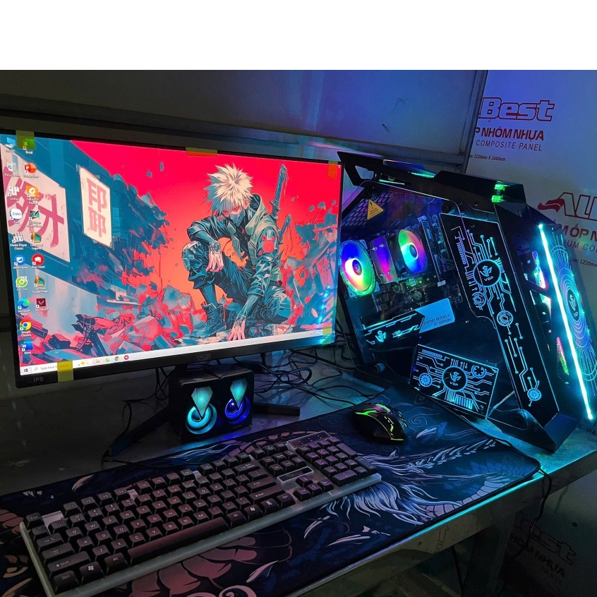 Full bộ pc xeon ES1 gaming X99 2676 v3 Ram 16G VGA 4G, màn 24 in chiến liên minh, giả lập, giải trí