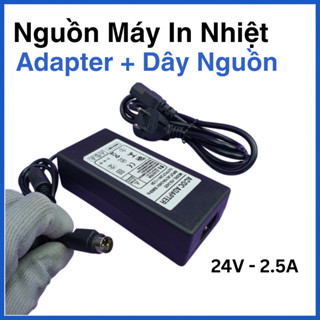 Nguồn máy in nhiệt 24V 2.5A – Jack 3 pin – Trọn bộ adapter + dây nguồn cho máy in bill
