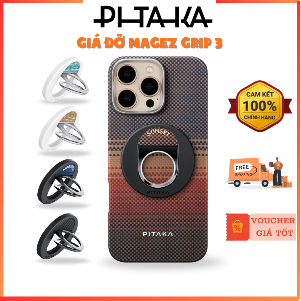 Giá Đỡ Nam Châm Sunset| Moonrise| Black| Lucid Blue| GoldenGlint  PITAKA MagEZ Grip 3 Stand Ring Hol