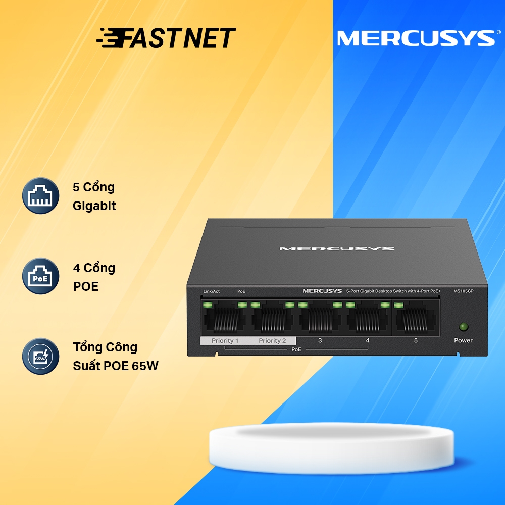 Bộ Switch Chia Mạng Mercusys MS105GP/ MS108GP/ MS110P/ MS106LP với Cổng PoE+