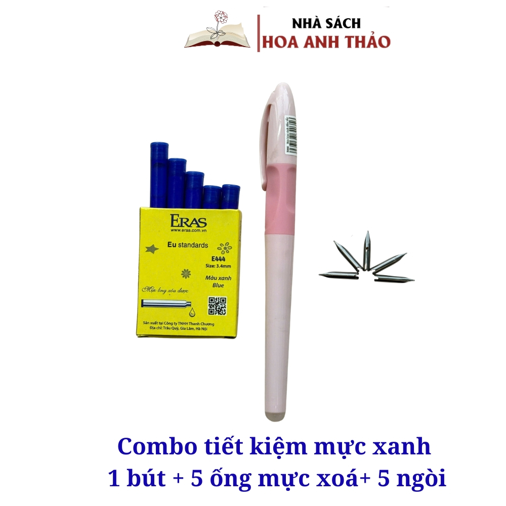 Bút máy xoá được Eras E035 ngòi kim tinh cho bé tiểu học - có combo bút mực ngòi tiết kiệm