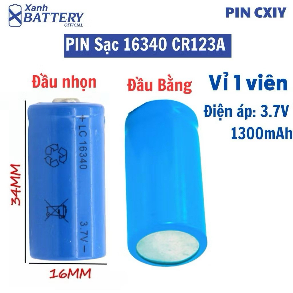 Pin sạc 16340 CR123A 3.7V 1300mAh