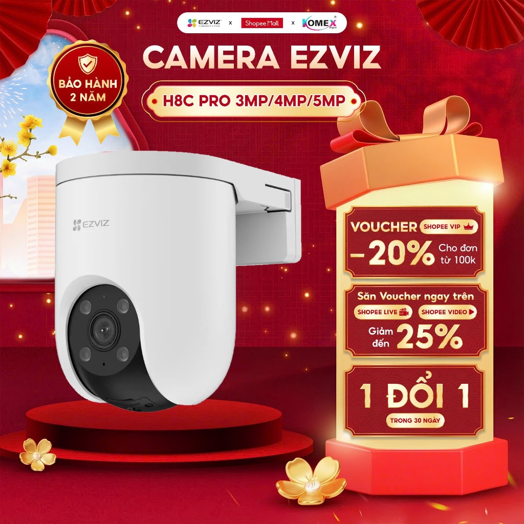 Camera Wifi Ngoài Trời Ezviz H8C Pro 2K / 2K+ Xoay 360° | Đàm Thoại 2 Chiều | Chống Nước IP65
