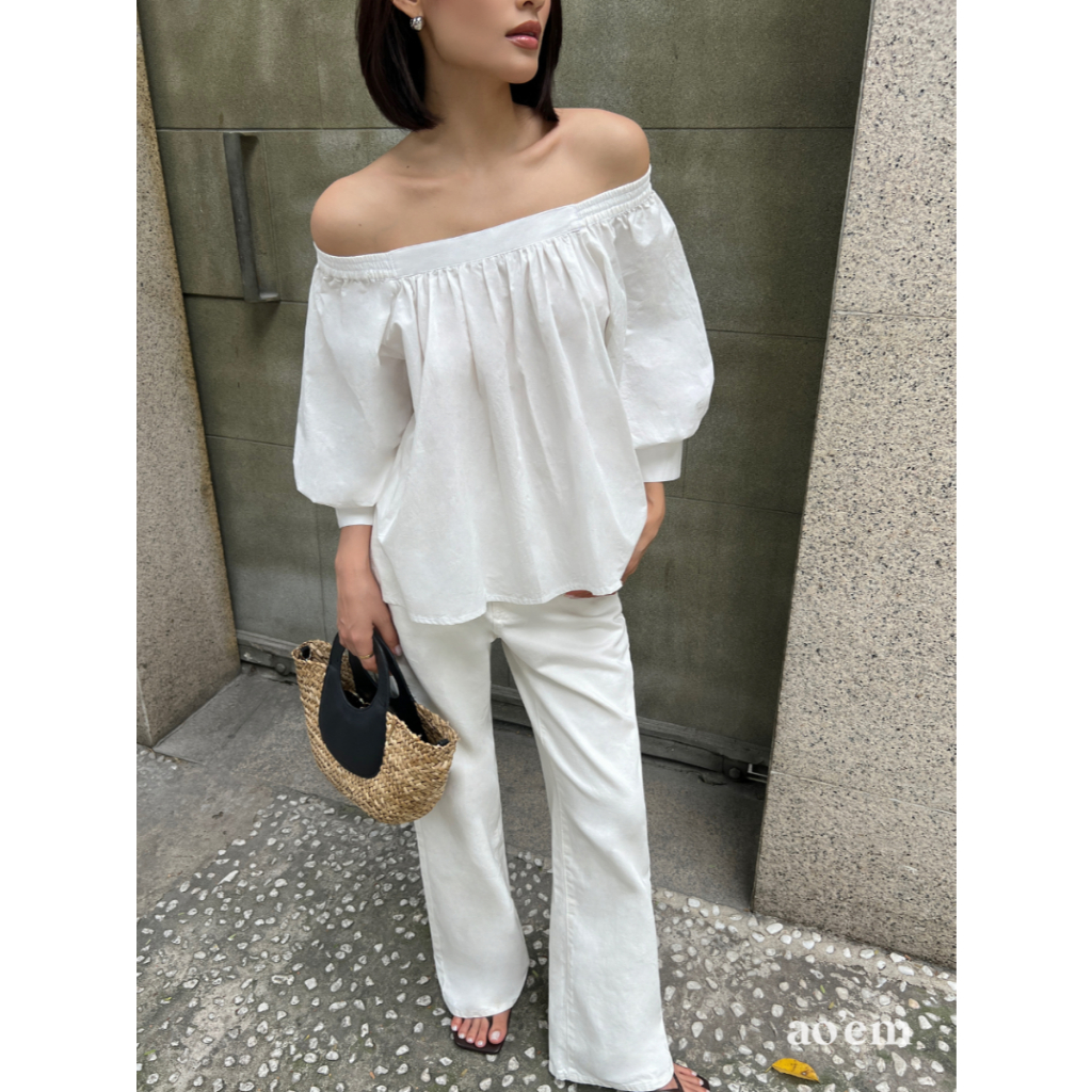 AO'EM STUDIOS | Kaily Top - Áo Trễ Vai Dáng Rộng Vải Cotton Hàn
