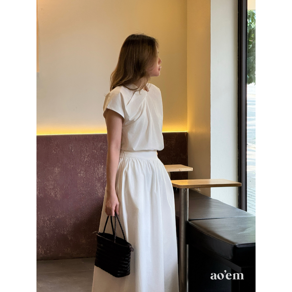 AO'EM STUDIOS | IRIS TOP - Áo Kiểu Nữ Cotton Hàn Cổ Xếp, Dáng Suông Thanh Lịch.