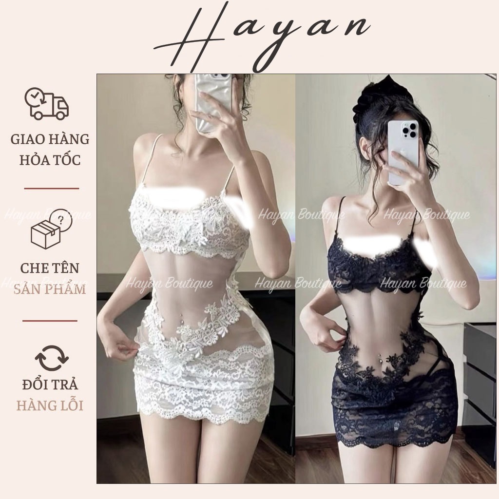 HT150 Váy ngủ sexy ren hoa ôm body tôn dáng xuyên thấu co dãn quyến rũ HT150