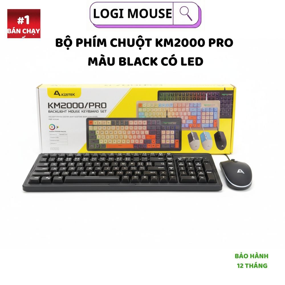 Bộ Bàn Phím + Chuột KM3000+KM2000 PRO, Giả Cơ, Có LED RGB, Văn Phòng, Laptop, PC, BH 1 Năm