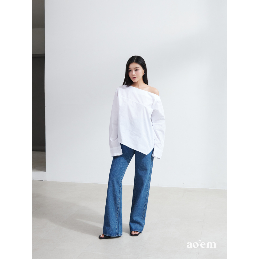AO'EM STUDIOS | Kyomi Blouse - Áo Tay Dài Lệch Vai Vải Cotton Hàn Quốc