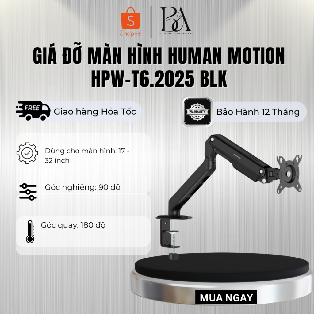 Giá đỡ màn hình Human Motion HPW-T6.2025 BLK - Bảo hành 12 tháng