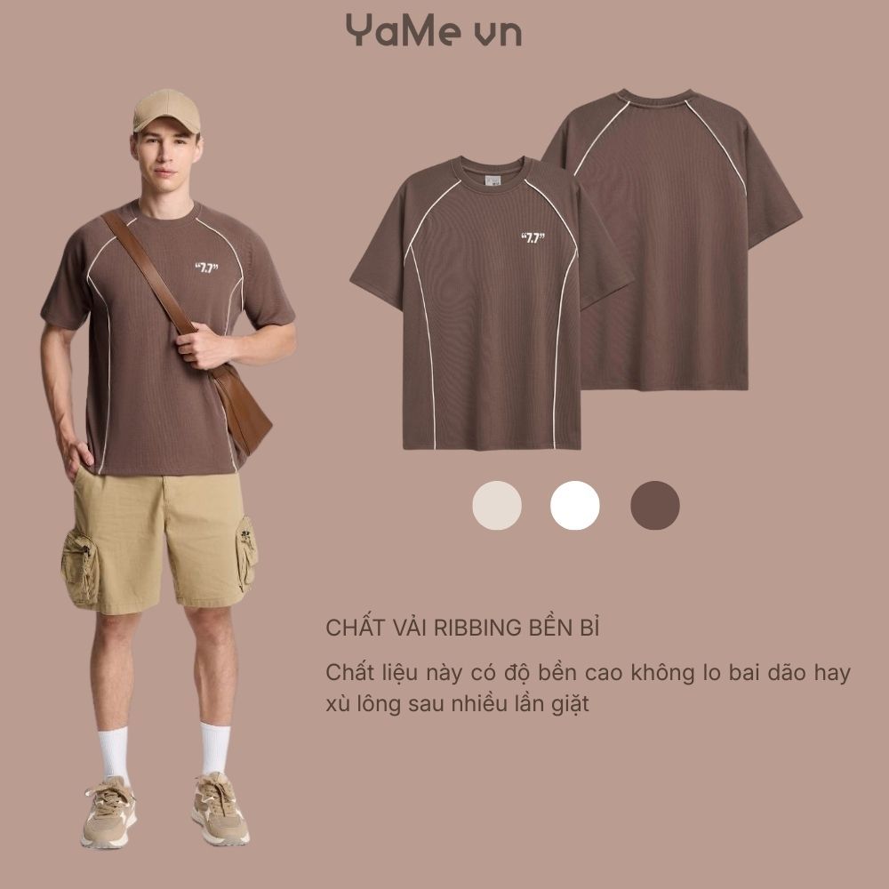 Áo Thun Nam Phối Viền Màu DurableTex™ Vải Thun Gân Đanh Chắc Seventy Seven 043 Dáng Rộng Rãi F4 2356