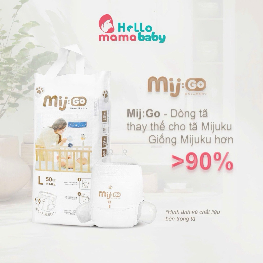 BỈM MIJGO/ TÃ MIJGO Bo Mông (dán và quần , thấm hút tốt, mỏng chỉ 0.2 cm,đủ size: S,M,L,XL, XXL, 3xl ,4xl,5xl,50 cái)