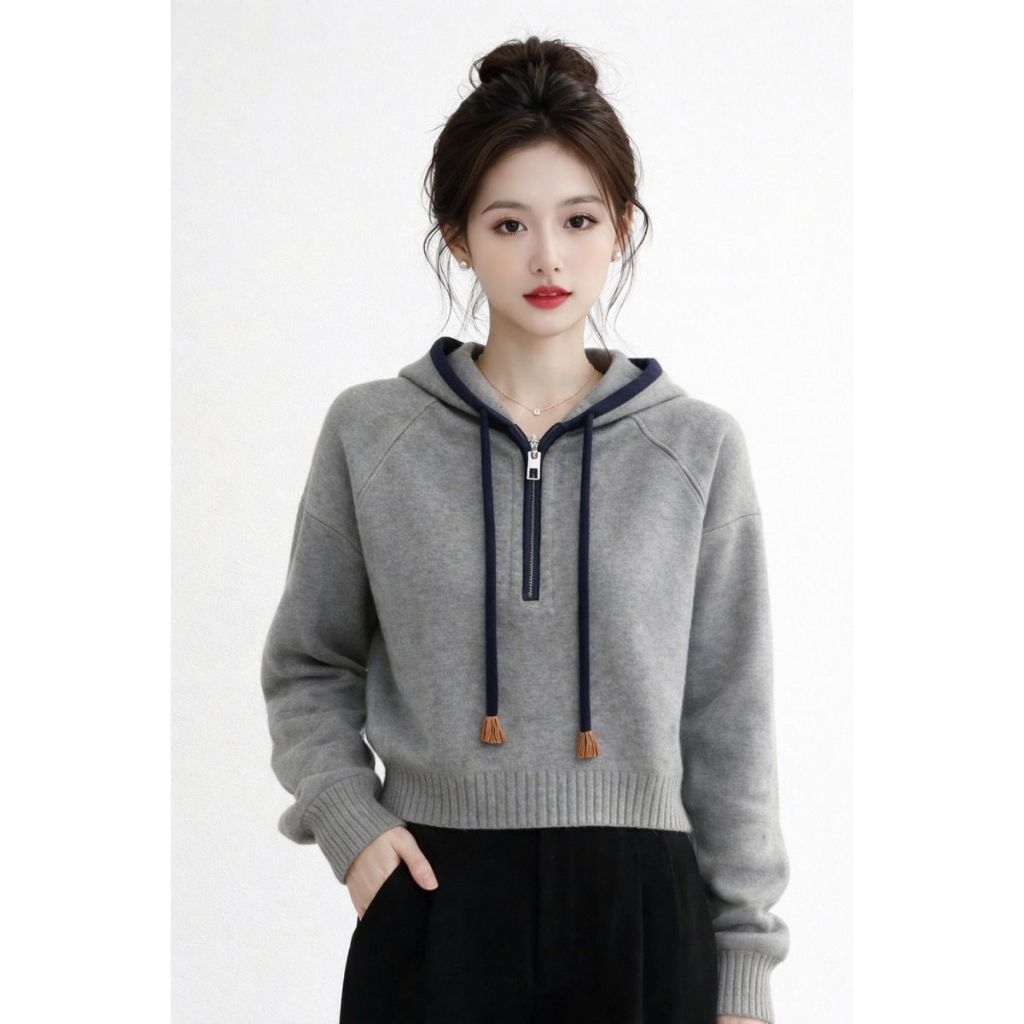 (47-90 KG) ÁO XÁM COZY, ÁO CHẤT THUN LEN CO GIÃN, FORM HOODIE NĂNG ĐỘNG, DỄ MẶC