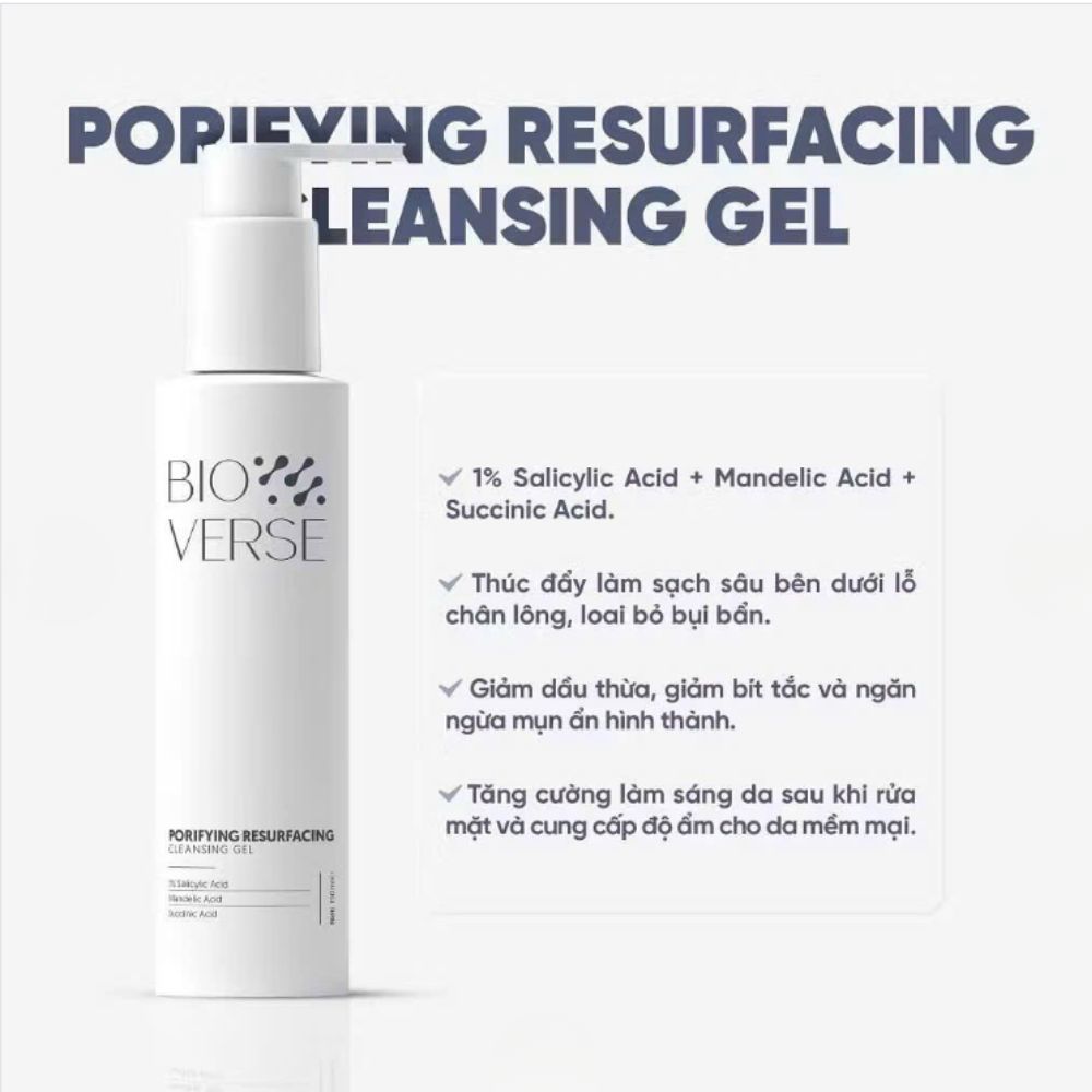 Ảnh 5 của Sữa rửa mặt Bioverse Porifying Resurfacing Cleansing Gel AHA BHA sạch sâu mềm da giảm dầu