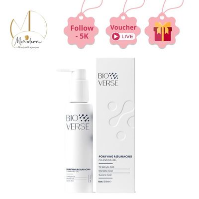 Sữa rửa mặt Bioverse Porifying Resurfacing Cleansing Gel AHA BHA sạch sâu mềm da giảm dầu
