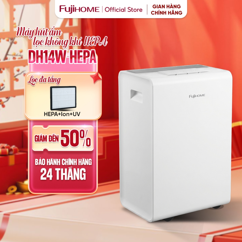 Máy hút ẩm lọc không khí HEPA Ion diệt khuẩn UV Fujihome DH14W-HEPA