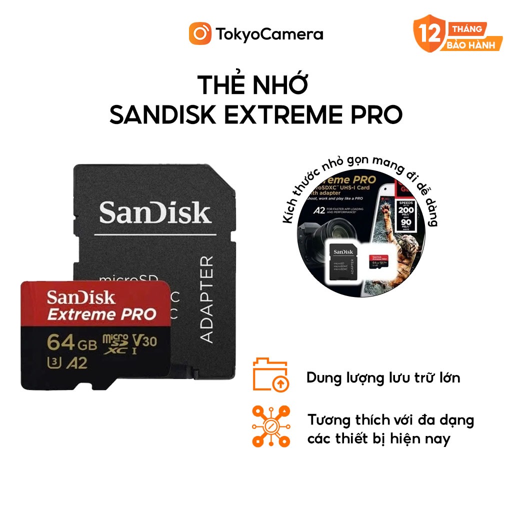 Thẻ nhớ SanDisk Extreme Pro 64GB, 128GB, 256GB MicroSDXC 200MB/s V30 A2 chính hãng