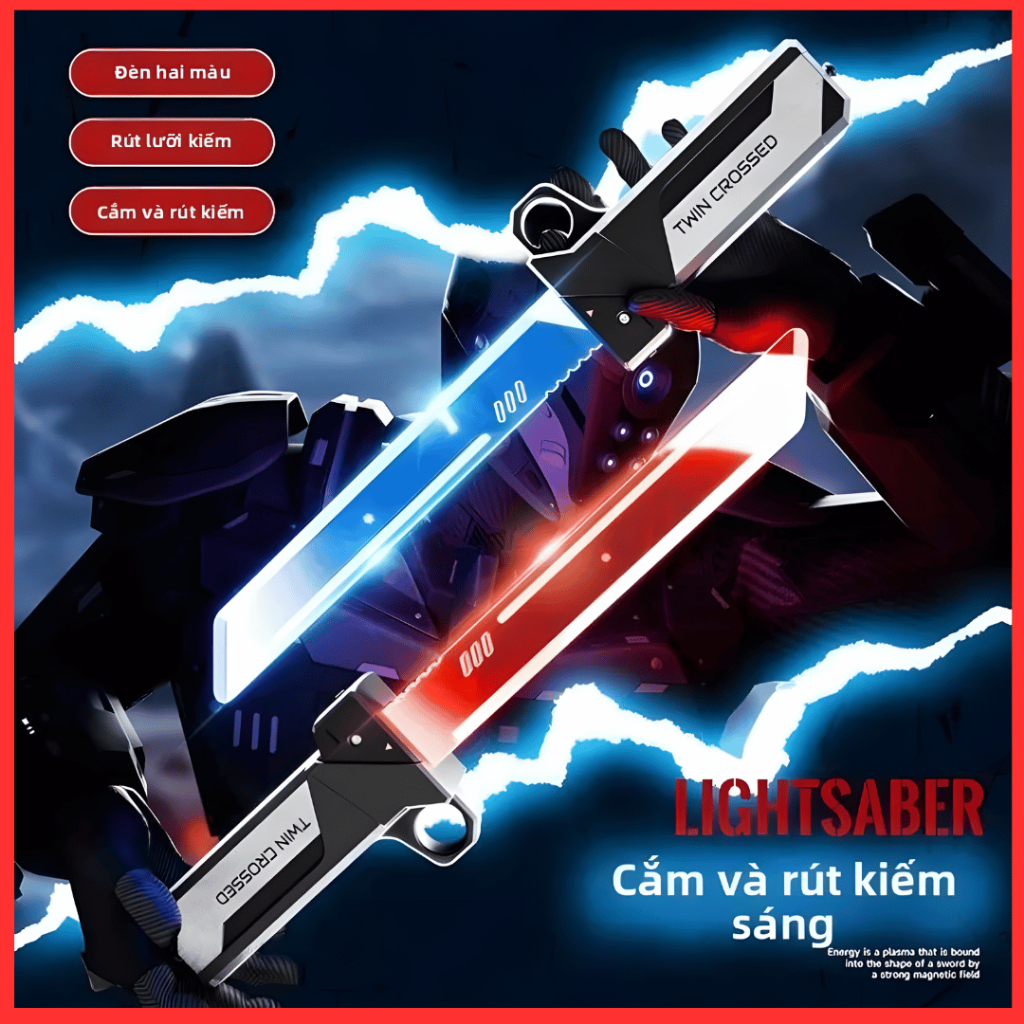 Bộ 2 Kiếm Ánh Sáng Thu Gọn TWIN CROSSED – LIGHTSABER Phát Sáng LED, Ghép Kết Nối Kiếm Đôi
