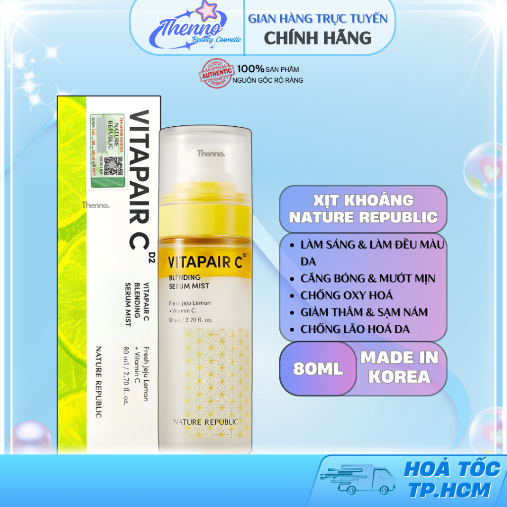 Serum Dạng Xịt 2in1 Dưỡng Sáng & Căng Bóng Da Nature Republic Vitapair C Blending Serum Mist 80ml
