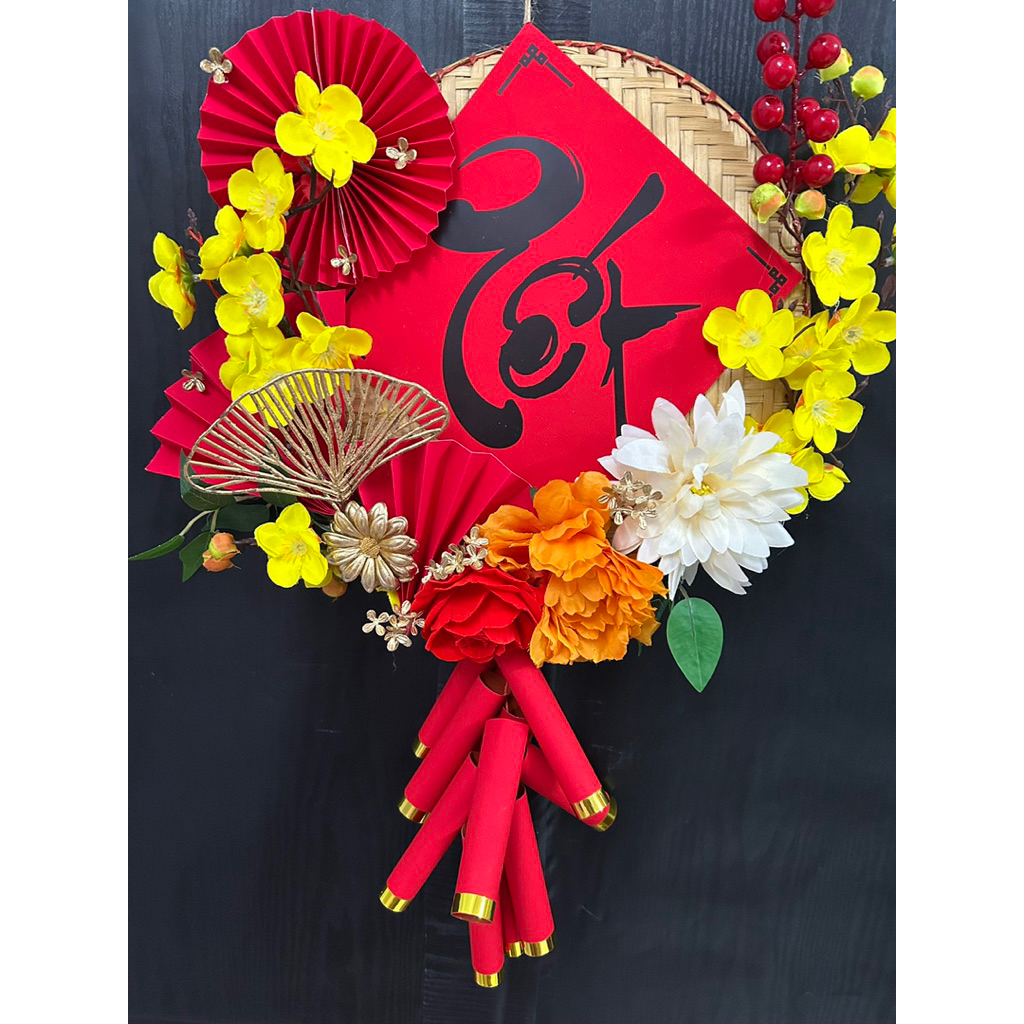 SET VẬT LIỆU LÀM MẸT HOA MIX PHÁO ĐỎ TRANG TRÍ TẾT MẸT 40CM MH002