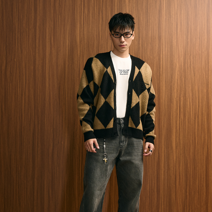 AG475 Áo Khoác Dệt Americus Gosani Thiết Kế Cardigan Dệt Phối Màu