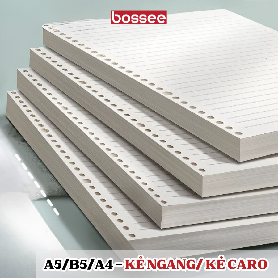 Ruột sổ còng giấy refill A5 B5 A4 kẻ ngang kẻ caro vuông sổ planner bullet journal chống loá _ bossee