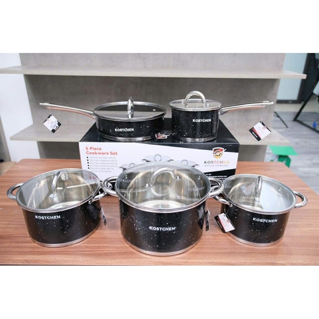 Bộ nồi đức 5 món KOSTCHEN nguyên khối 9 đáy dày dùng được mọi loại bếp