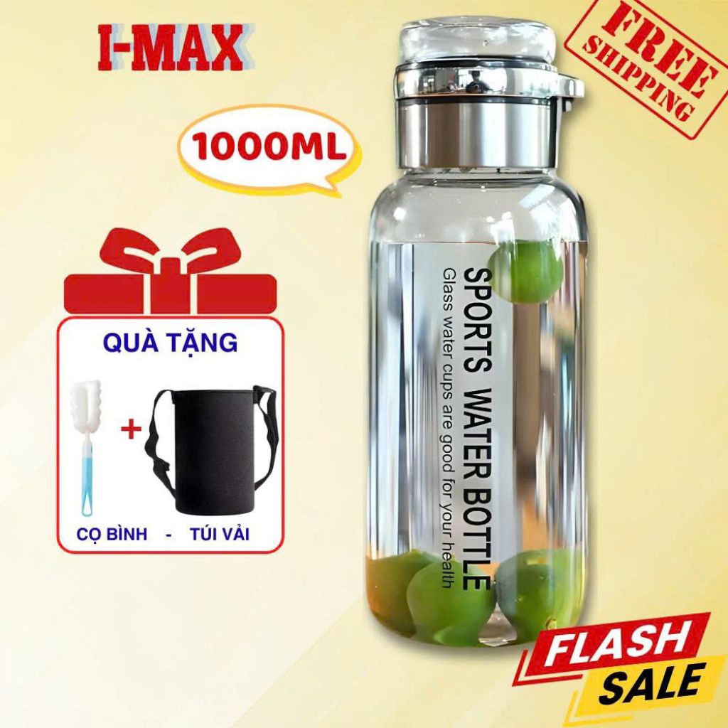 Bình pha trà thủy tinh InMax 1000ml kèm nắp pha trà ,lõi lọc bằng inox (Tặng túi đựng+ Cọ bình)