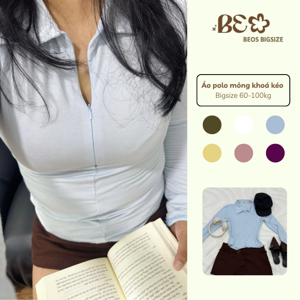 |Beos| Áo polo mỏng có khoá kéo tay dài bigsize 60-100kg