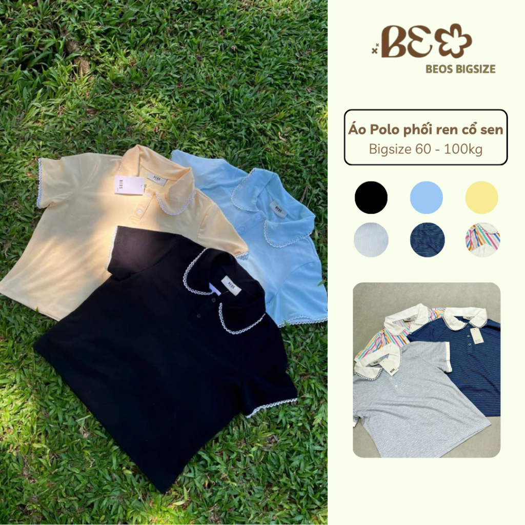 |Beos Bigsize 60-100kg| Áo Polo phối ren cổ sen bigsize nữ phong cách dễ thương, tiểu thư