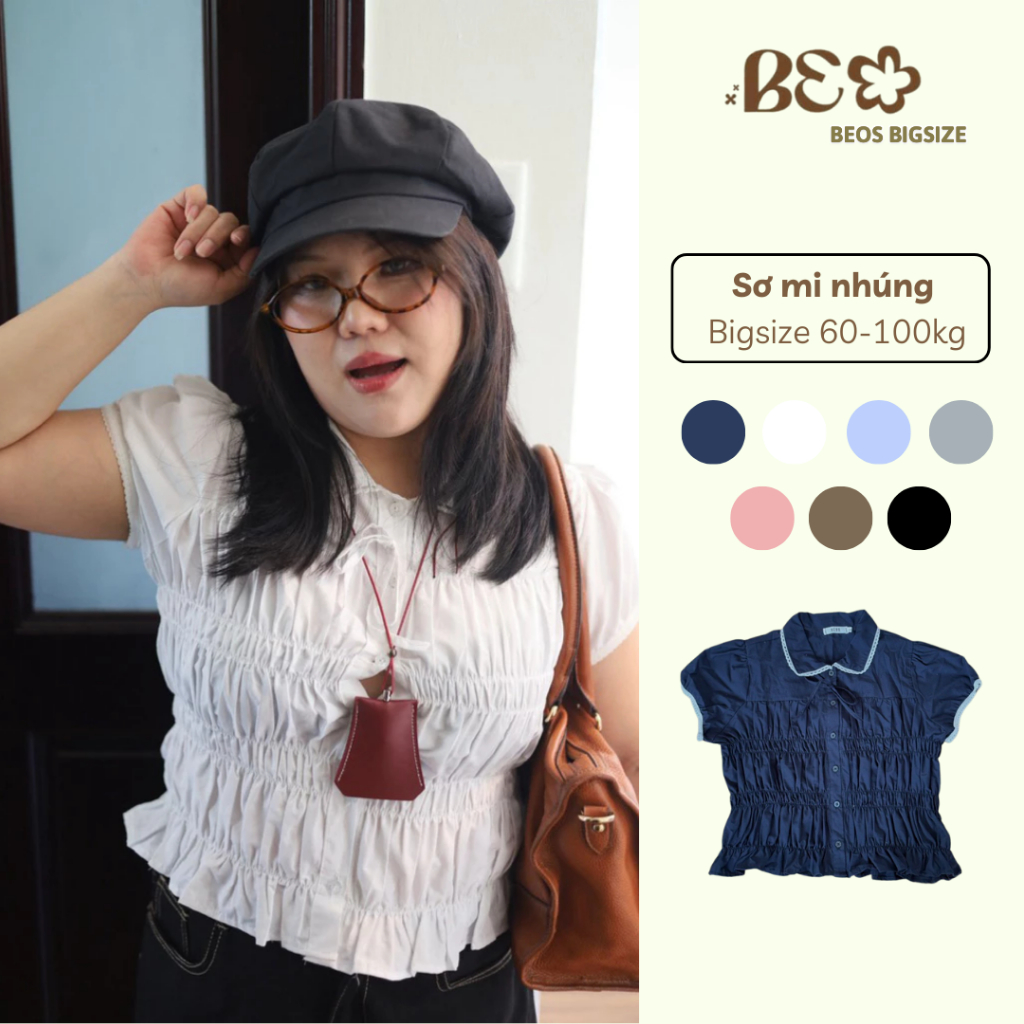 | Beos Bigsize | Sơ mi nhúng bigsize 60-100kg phối viền ren cho cô nàng chubby