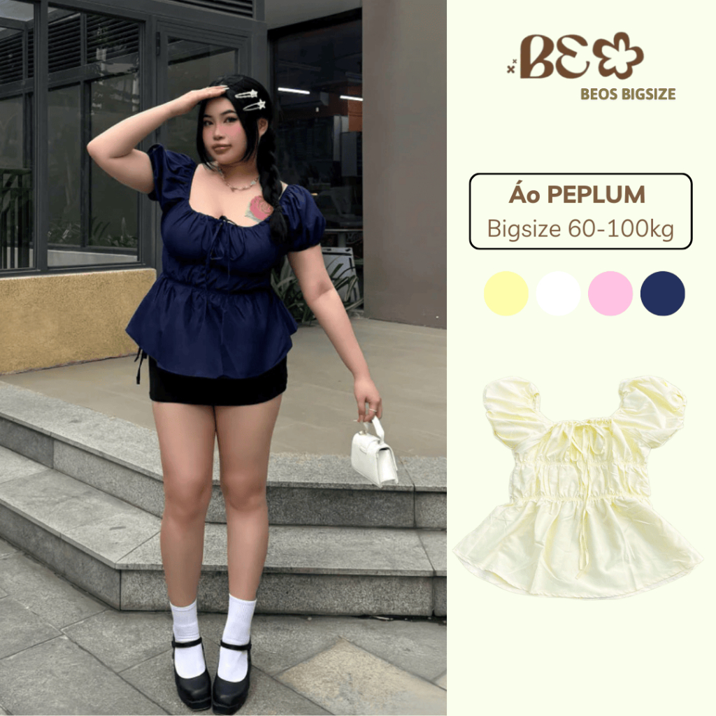 |Beos Bigsize 60-100kg| Áo PEPLUM  dáng dài cổ vuông nhún bigsize kate lụa mỏng nhẹ