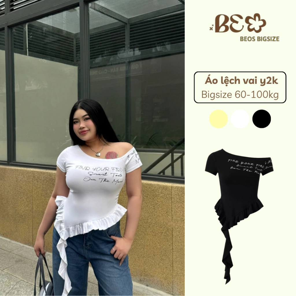 |Beos Bigsize| Áo lệch vai y2k form ôm body cho chubby/ bigsize từ 60-100kg chất vải borip dày dặn