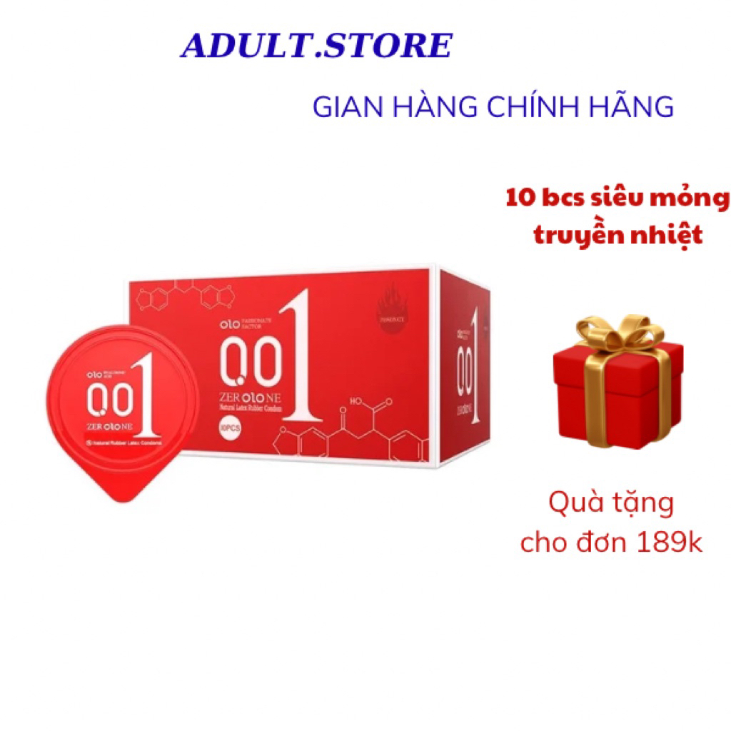 Bao cao su siêu mỏng 001 OLO đỏ siêu truyền nhiệt kéo dai thời gian nhiều chất bôi trơn hộp 10 cái