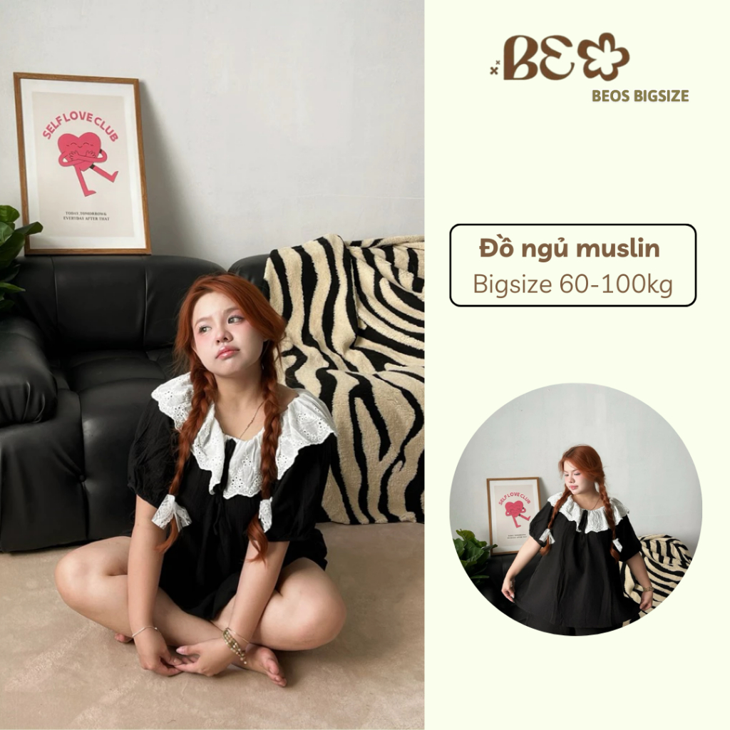 Đồ ngủ muslin bigsize cho cô nàng bigsize 60-100kg thiết kế cổ bèo nữ tính