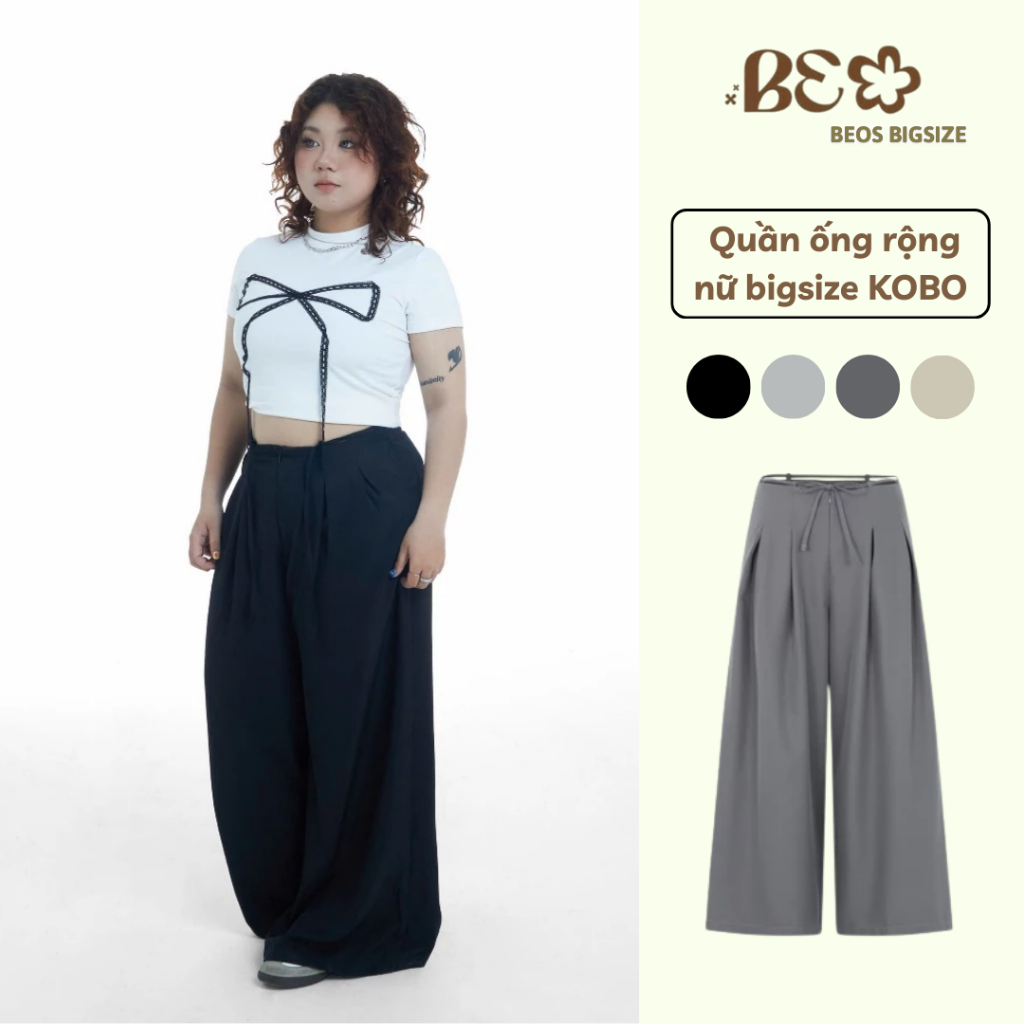 [BEOS BIGSIZE 55-80kg ] Quần ống rộng nữ bigsize KOBO chất vải cotton lạnh mềm, mát tạo cảm giác tho