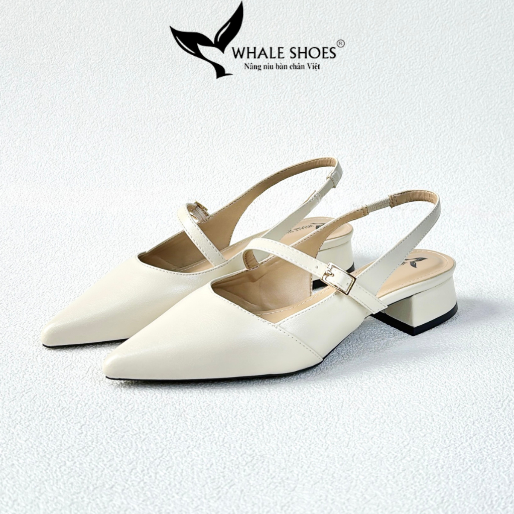 Giày Slingback Nữ 3cm Mũi nhọn da mờ, gót vuông bọc da, đế chống trơn trượt - Whale Shoes SD08