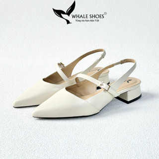 Giày Slingback Nữ 3cm Mũi nhọn da mờ, gót vuông bọc da, đế chống trơn trượt - Whale Shoes SD08