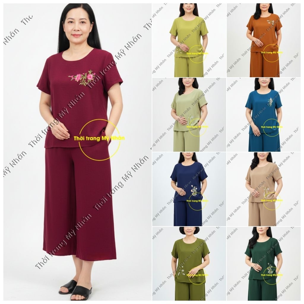 Đồ bộ trung niên đũi cao cấp thêu hoa nhiều màu đẹp