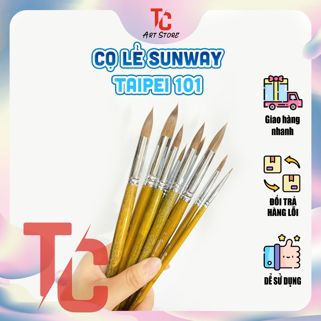 🌟 Cọ Lẻ Sunway Taipei 101- Cọ Lẻ Đầu Tròn Thân Gỗ Cao Cấp Cho Họa Sĩ, Sinh Viên