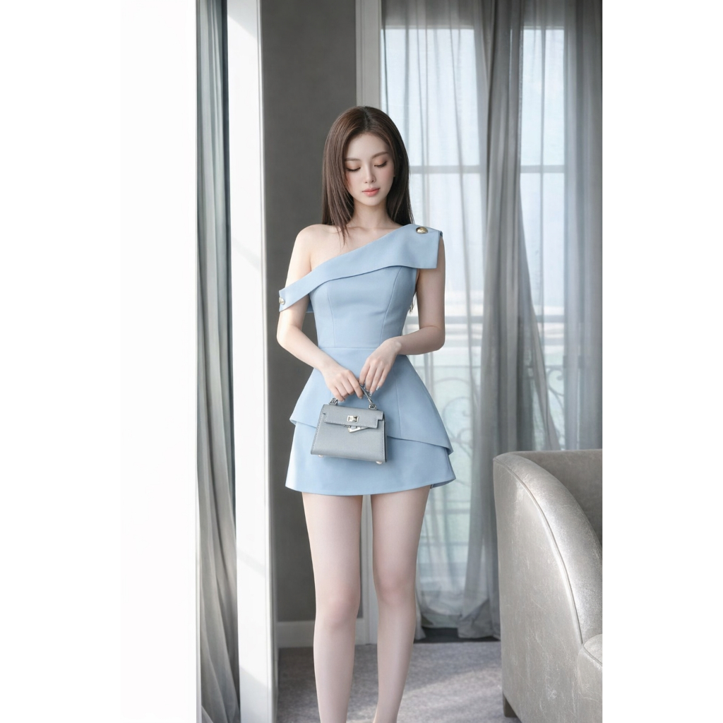 Set đồ nữ áo lệch vai sang chảnh, váy ngắn dáng A HB.Studio S99 | BigBuy360 - bigbuy360.vn